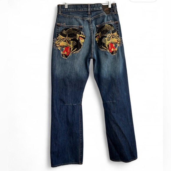 Ed Hardy Dark Blue Jeans with Tiger Embroidery